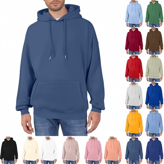 Trgacdwlo Mens Hoodies Pullover Solid Color Long Sleeve Pullover Men Drawstring Fall Winter Hooded Sweatshirt Men with Pocket Brown M