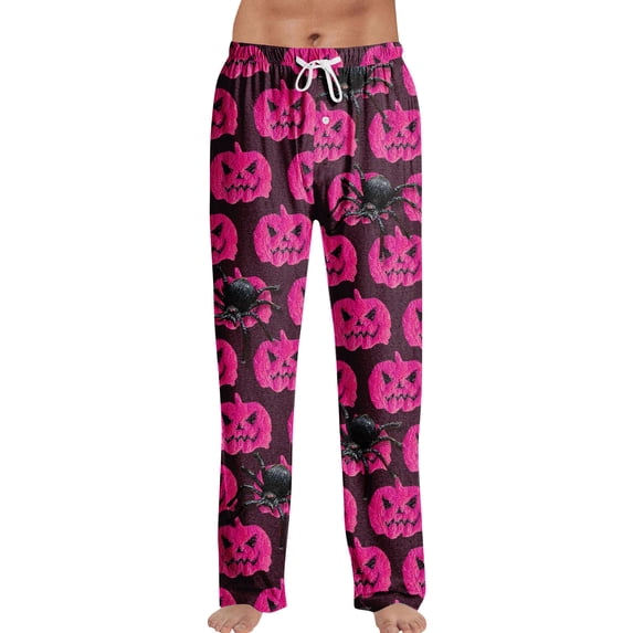 Trgacdwlo Mens Pajama Pants Halloween Cute Pumpkin Graphics Men Pj Pants Elastic Waist Drawstring Fall Winter Lounge Pants for Men