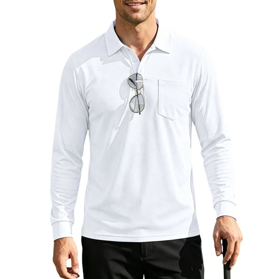 Trgacdwlo Mens Polo Shirt Breathable Long Sleeve Shirts for Men Quick Dry Moisture Wicking Golf Polo Shirt Men with Pocket White XL