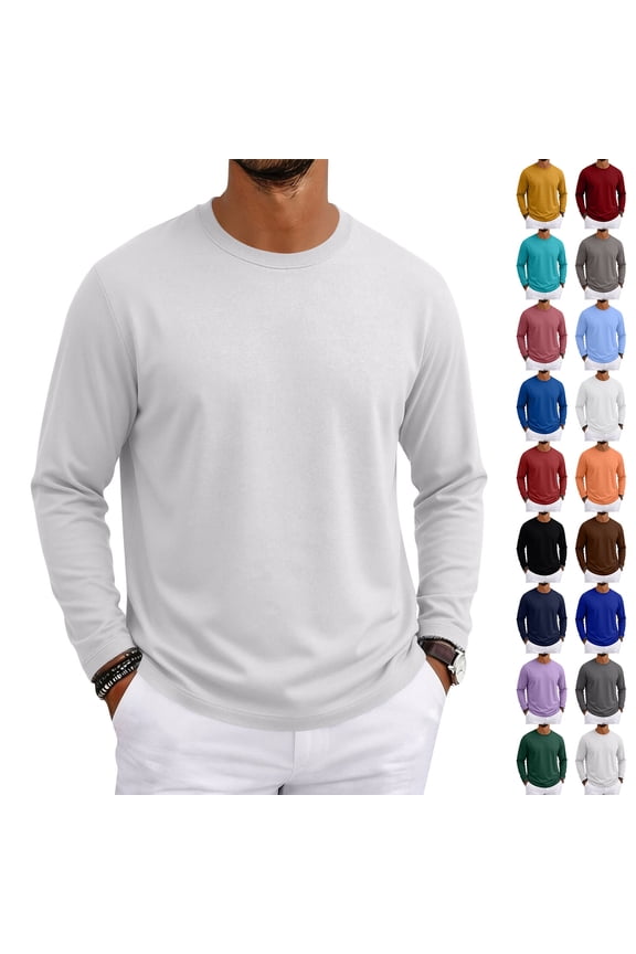 Mens Sweatshirt Solid Color Crew Neck Long Sleeve Shirt Men Fall Winter Drop Shoulder Fleece Mens Pullover Shirt White S