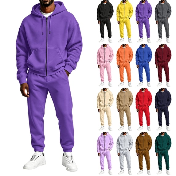 Trgacdwlo Mens Sweatsuits 2 Piece Set Full Zip Hoodies Sweatshirts Jacket and Sweatpants Set Fall Winter Tracksuit Hoodie Suit Set Men's Casual Outfits Blue XL