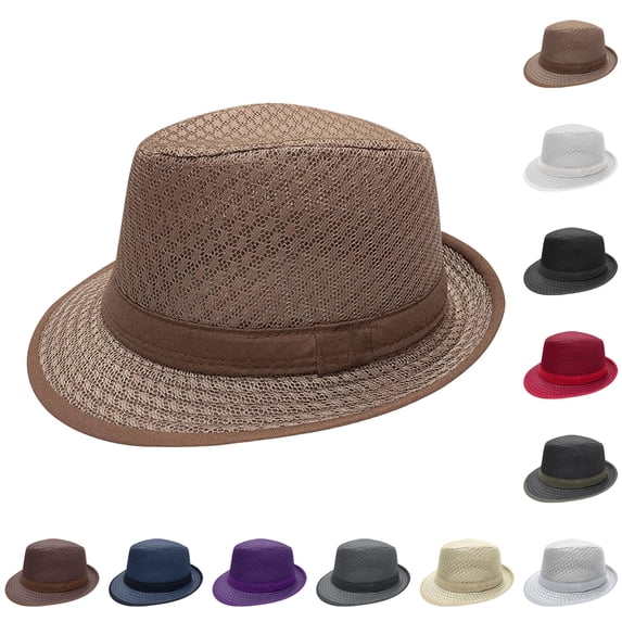 Trgacdwlo Mesh Fedora Hat for Men Women Breathable Retro Casual Sun Hat for Travel Beach Outdoor Activities Fishing Hats Beige
