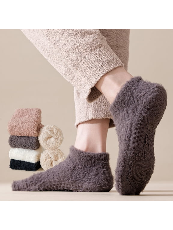 Non Slip Soft Shaggy Fuzzy Slipper Socks for Men, Solid House Slipper Socks with Grippers, Thermal Indoor Sleep Socks for Reading, Resting and All Day Home Leisure Wear