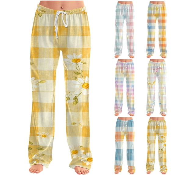 Trgacdwlo Plaid Pj Pants Women Fall Wide Leg Women's Pajama Bottoms Elastic Waist Drawstring Cozy Soft Women's Sleep Pants