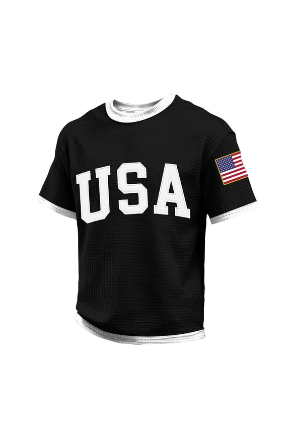 Plus Size S-4XL Mens USA Shirt Waffle USA Flag 250th Anniversary USA Shirts Big and Tall Short Sleeve Mens Patriots Shirt