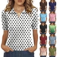 thumbnail image 1 of Trgacdwlo Polka Dot Womens Golf Polo Shirt Collared V Neck Women's Short Sleeve Tops Summer Vintage Polo Shirts for Women Green XL, 1 of 6