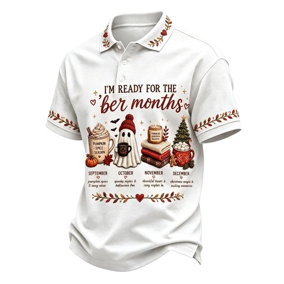 Trgacdwlo I'm Ready for the BER Months Print Polo T Shirts for Men Fall Halloween Thanksgiving Christmas Casual Men's Shirts Short Sleeve Collared Golf Shirts for Men