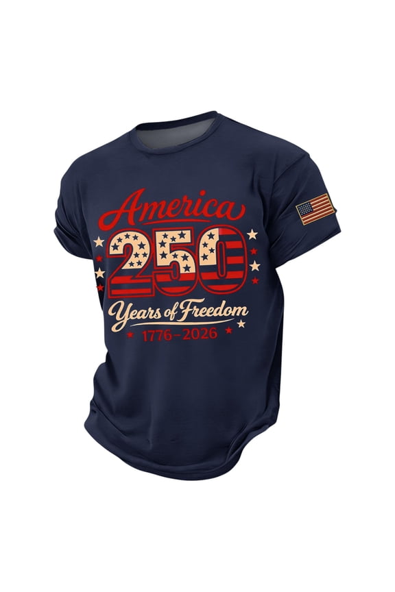 S-4XL 250 Anniversary USA Shirts 1776-2026 Flag Print Short Sleeve Big and Tall Shirts for Men Patriotic Red White and Blue Mens 4th of July Shirt Blue L