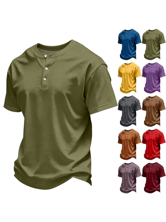 S-4XL Henley Shirts for Men Quick Dry Mens Shirts Short Sleeve Muscle Gym Summer Breathable Blue Mens T-Shirts