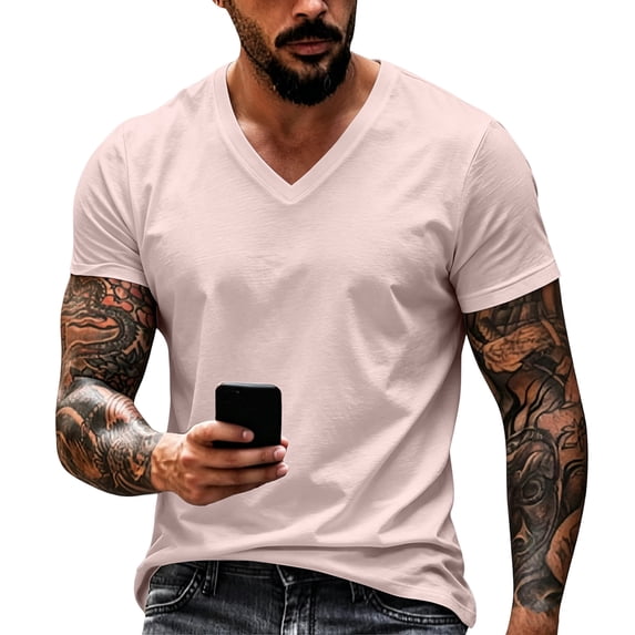 Trgacdwlo S-4XL Mens Big and Tall Shirts V Neck Short Sleeve Dress Shirts for Men Running Hiking Summer Quick Dry Light pink Mens T Shirts