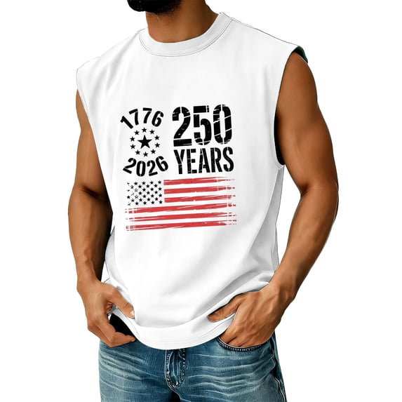 Trgacdwlo S-5XL 1776-2026 250 Anniversary USA Shirt Flag Print 4th of July Mens Tank Top Patriotic Independence Day Red White and Blue Mens Graphic T-Shirts White L