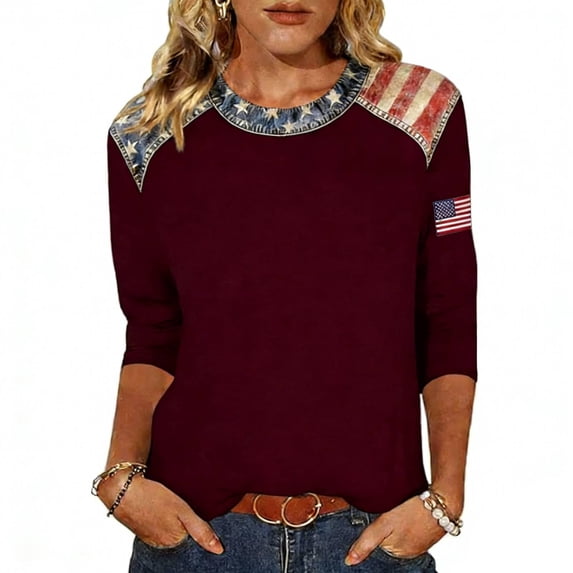 Trgacdwlo S-5XL 250 Anniversary Shirt Flag Print Independence Day Fourth of July Shirts for Women Patriotic Womens 3/4 Sleeve Tops Red S