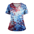 thumbnail image 1 of Trgacdwlo S-5XL 4th of July Womens Plus Size Scrubs Stars Stripe Print Women's Workwear V Neck Short Sleeve Nursing Uniforms with Pocket, 1 of 4