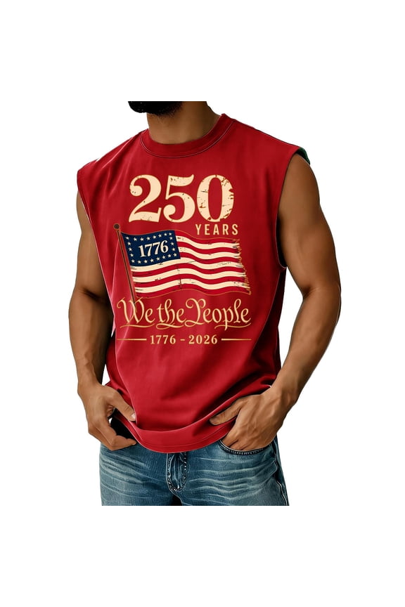 S-5XL Big and Tall 250 Anniversary USA Men's Tank Tops Freedom Mens Sleeveless Shirt Summer Patriotic Men's T Shirts Red XL