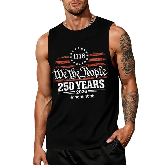 Trgacdwlo S-5XL Big and Tall 250th Anniversary Mens Tank Tops USA Flag Sleeveless Shirts Men Summer Patriotic T Shirts for Man Black L