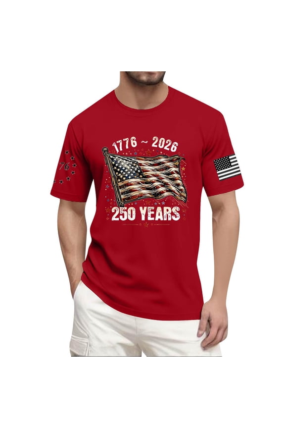 S-5XL Big and Tall USA 250th Anniversary Mens T-Shirts Patriotic Men Short Sleeve Shirt USA Flag Shirts for Men Red S