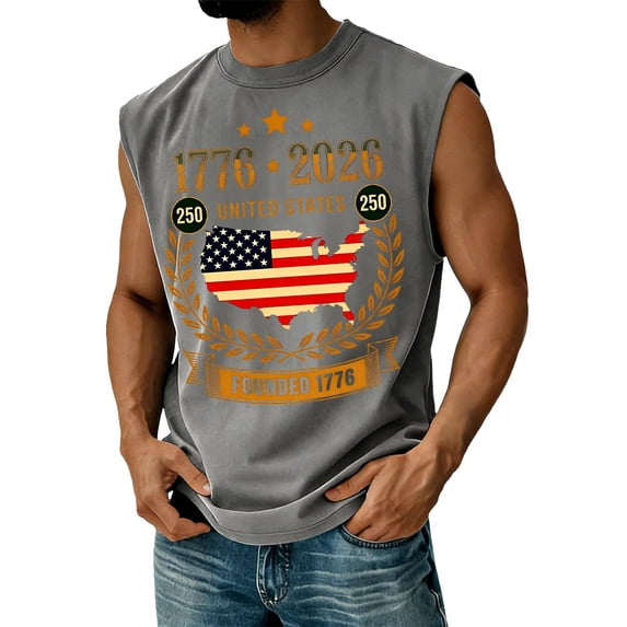 Trgacdwlo S-5XL Big and Tall USA 250th Anniversary Tank Tops Men Freedom Mens Sleeveless Shirt Summer Patriotic T Shirts for Man Gray 4XL