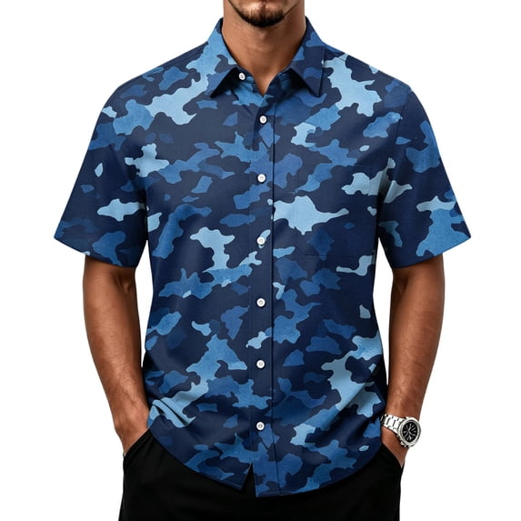 Trgacdwlo S-5XL Camo Mens Button Up Shirts Short Sleeve Lightweight Work Shirts for Men Quick Dry Summer Muscle Shirts for Men