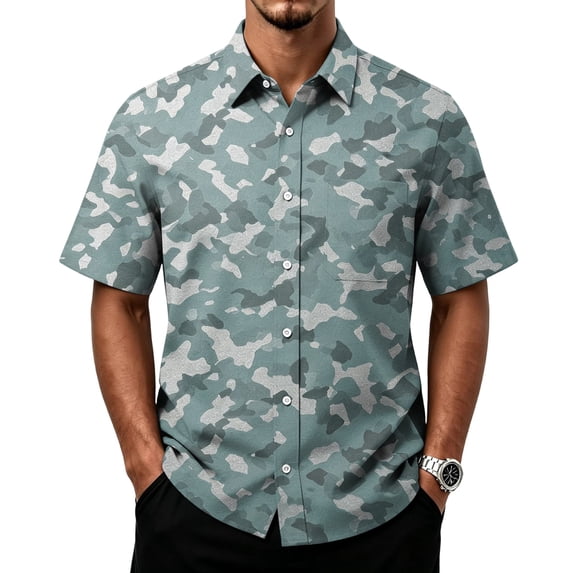Trgacdwlo S-5XL Camouflage Mens Short Sleeve Button Down Shirts Lightweight Dress Shirts for Men Quick Dry Summer Workout Shirts Men
