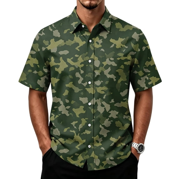 Trgacdwlo S-5XL Camouflage Short Sleeve Button Down Shirt Men Lightweight Dress Shirts for Men Quick Dry Summer Fishing Shirts for Men