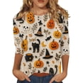 thumbnail image 1 of Trgacdwlo S-5XL Halloween T Shirts for Women Cute Ghost Witch 3/4 Length Sleeve Womens Tops Outdoor Fall Plus Size Graphic Tees for Women Beige M, 1 of 6
