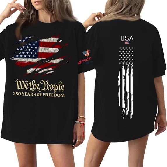 Trgacdwlo S-5XL Plus Size Women's USA 250th Anniversary Shirt 1776-2026 4th of July Shirts Women Freedom Shirts for Women