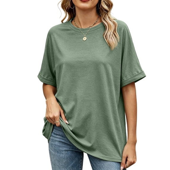 Trgacdwlo S-6XL Plus Size Tunic Tops for Women Crew Neck Short Sleeve Shirts for Women Hide Belly Summer Beach Green Womens Tops