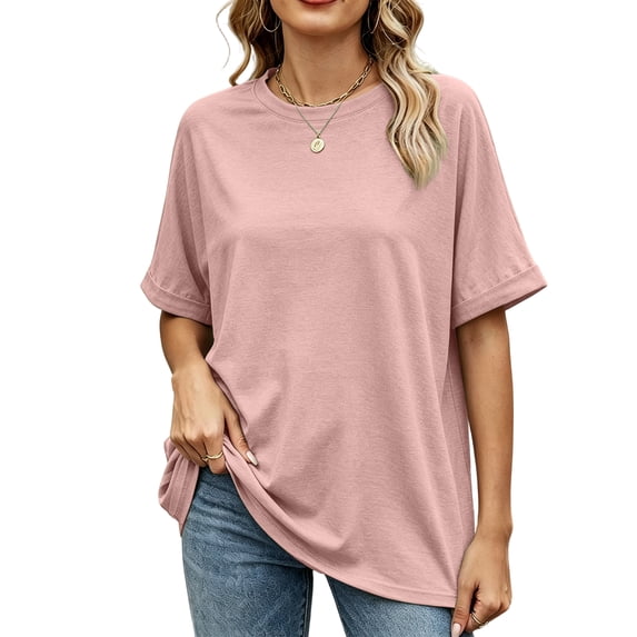 Trgacdwlo S-6XL Plus Size Women's Tunics Crew Neck Womens Short Sleeve Tops Hide Belly Summer Beach Pink Tops for Women
