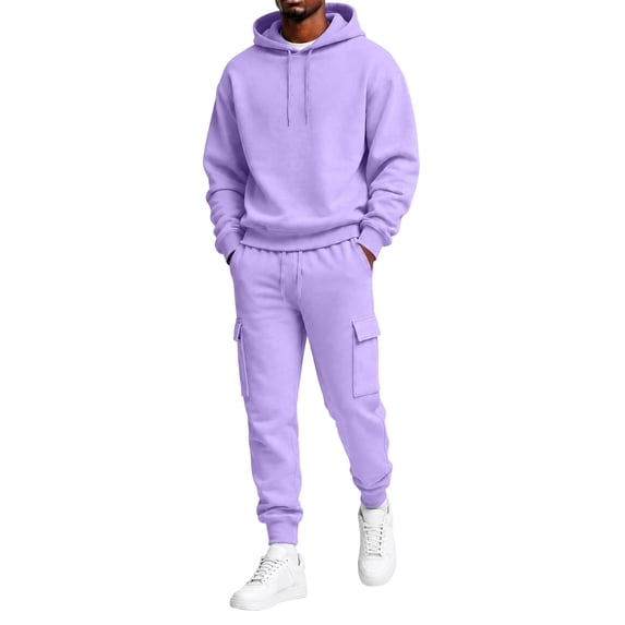 Trgacdwlo Sweatsuits for Men 2 Piece Sweat Hoodie Athletic Carg Pants Set Relaxed Fall Winter Tracksuit Hoodie Suit Set Men's Casual Outfits Light Purple XL