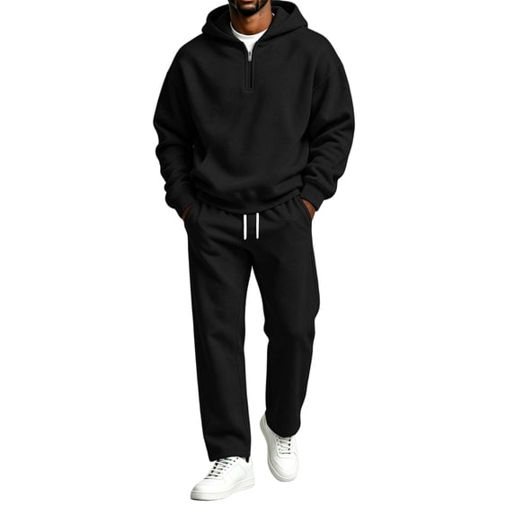 Trgacdwlo Sweatsuits for Men 2 Piece Tracksuit Fleece Quarter Zip Hoodie Sweatpants Track Suits Sets Winter Workout Sweatsuit Outfits
