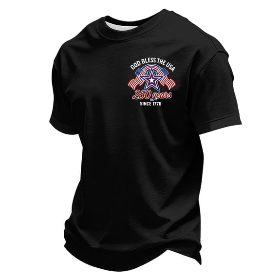 Trgacdwlo USA 250th Anniversary 1776-2026 Flag Print Short Sleeve Mens Big and Tall Shirt Independence Day Red White and Blue Fourth of July Shirt Men Black M