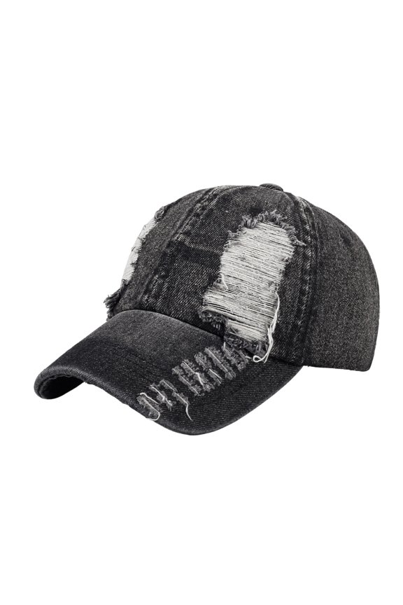 Vintage Ripped Baseball Cap Adjustable Breathable Casual Unisex Running Sports Trucker Cap Black