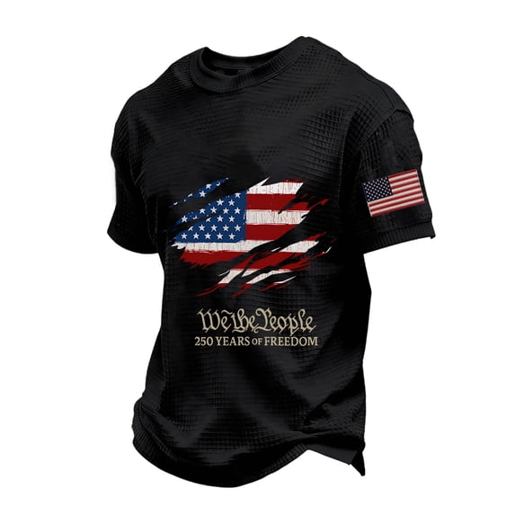 Trgacdwlo Waffle Mens July 4th Shirt Independence Day 1776-2026 USA 250th Anniversary T Shirt Celebration Men's Short Sleeve Shirts