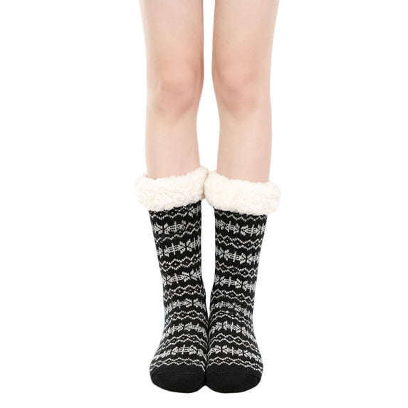 Trgacdwlo Women Fleece Lined Slipper Socks, Knee High Fold Over Cuff Cozy Home Socks, Soft Fuzzy Warm Non-Slip Indoor Sleep Socks