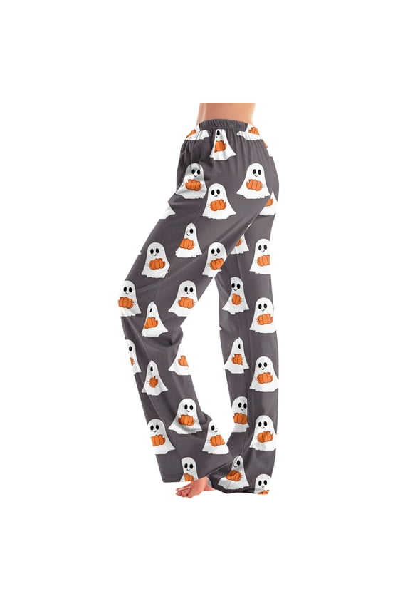 Women Halloween Pajama Pants Funny Ghost Graphic Womens Lounge Pants Fall Spooky Ghost Pumpkin Elastic Waist Pj Pants Women