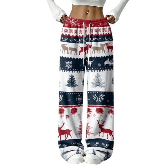 Trgacdwlo Women's Christmas Fleece Pajama Pants Fall Winter Cute Christmas Graphics Fuzzy Pajama Bottoms Women Soft Cozy Wide Leg Flannel Sleepwear Xmas Casual Pants for Women