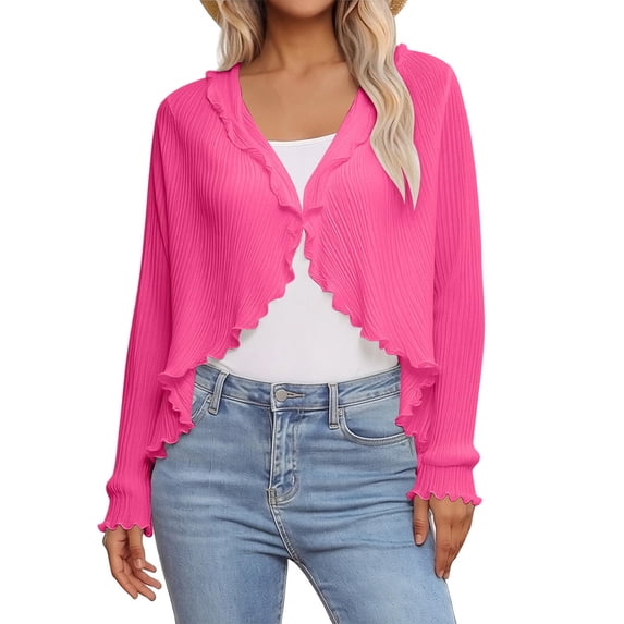 Trgacdwlo Women's Long Sleeve Summer Chiffon Cardigan Lightweight Casual Open-Front Cropped Shrug Tops for Daily Jeans & Camisole Layering