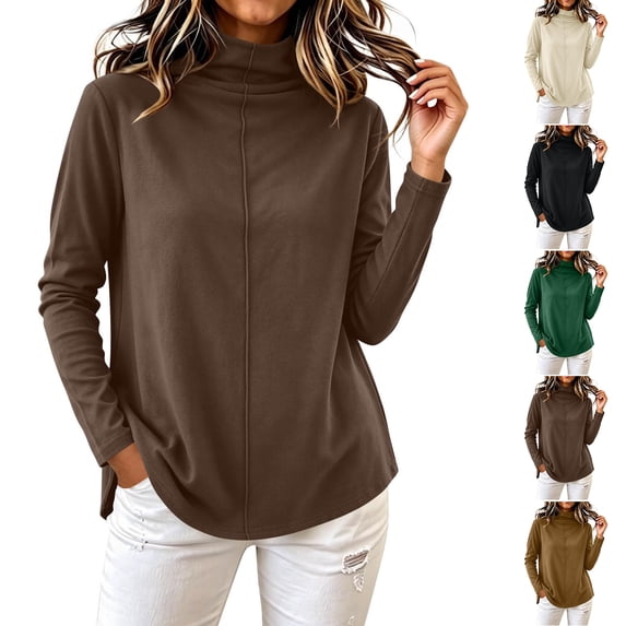 Trgacdwlo Women's Thermal Shirts Mock Turtleneck Long Sleeve Womens Undershirts Solid Color Loose Fit Fleece Base Layer Tops Black XL