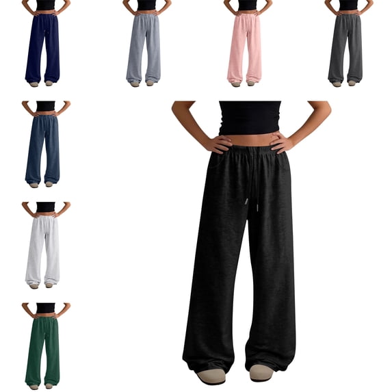 Trgacdwlo Women's Wide Leg Sweatpants Elastic Waist Drawstring Baggy Sweatpants for Women Fall Workout Women's Casual Pants with Pockets Blue S