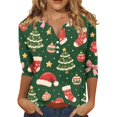 thumbnail image 1 of Trgacdwlo Womens Christmas Henley Shirts Santa Claus Pattern Womens 3/4 Sleeve Tops V Neck Button Festival Xmas Tunic Shirts for Women, 1 of 5