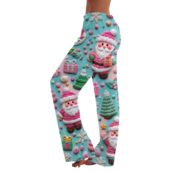 Trgacdwlo Womens Christmas Pajama Pants Wide Leg Santa Claus Graphics Womens Pj Bottoms Elastic Waist Xmas Soft Cozy Fall Winter Sleepwear Lounge Pants Women