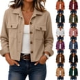 thumbnail image 1 of Trgacdwlo Womens Coats Cropped Shackets Corduroy Button Down Crop Jackets Tops Fall Winter Long Sleeve Shirts Trendy Outwear Coat Green M, 1 of 5