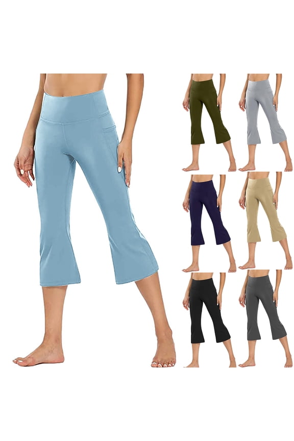 Womens Flare Capri Leggings High Waisted Cotton Yoga Pants for Women Stretchy Slim Fit Workout Compression Leggings Black M