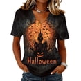 thumbnail image 1 of Trgacdwlo Womens Halloween Shirts Vintage Ghost Pattern Fall Short Sleeve Tops for Women Funny Pumpkin Graphic Pullover Tops, 1 of 5