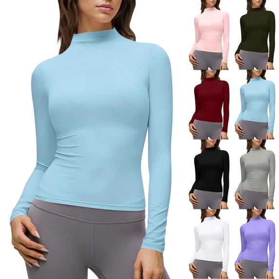 Trgacdwlo Womens Tops Mock Neck Long Sleeve Slim Fit Turtleneck Casual Layering Basic Soft Lightweight Stretch Womens Tshirts Gray XL