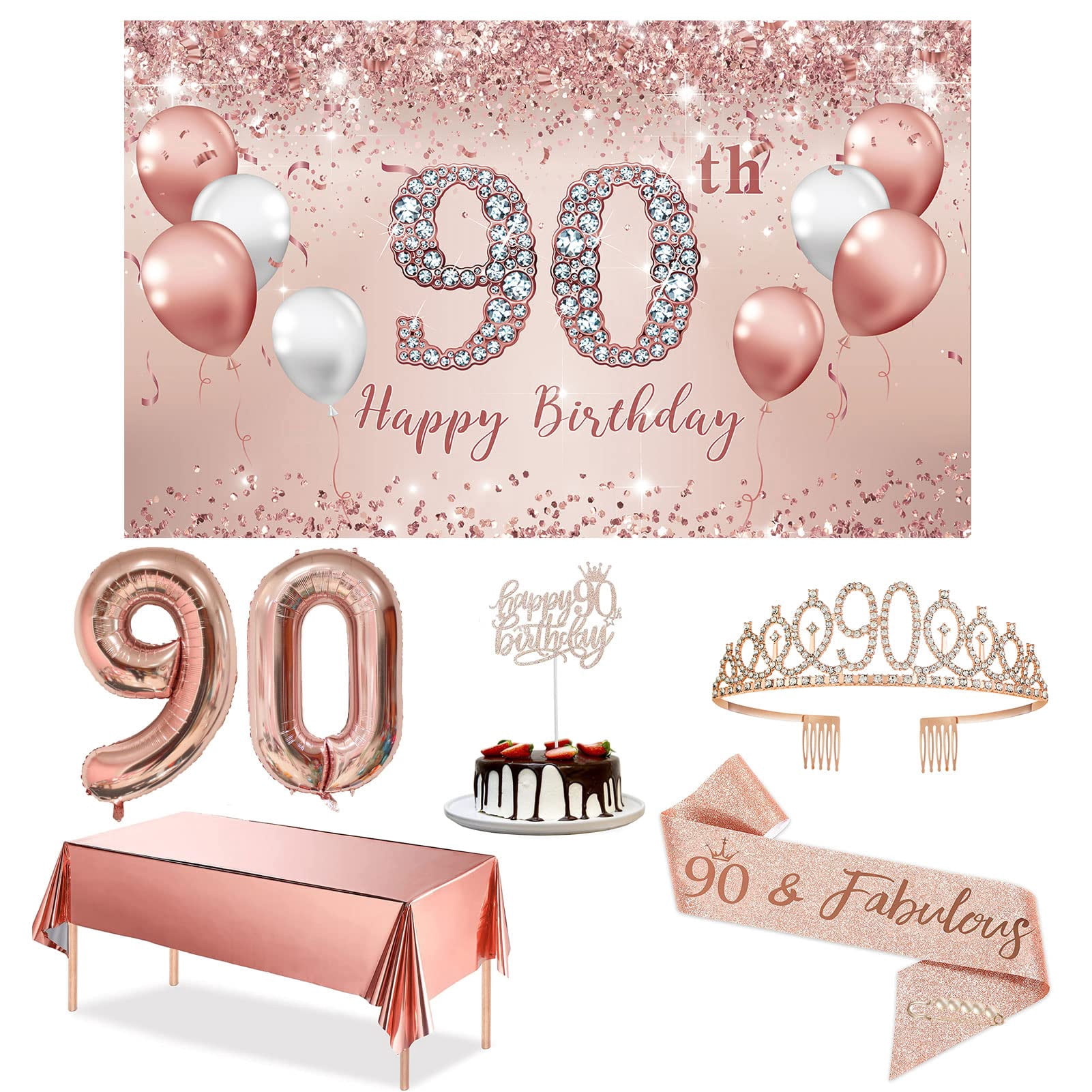 Trgowaul 90th BirthdayUMRT Decorations Party Set for Women, Rose 90