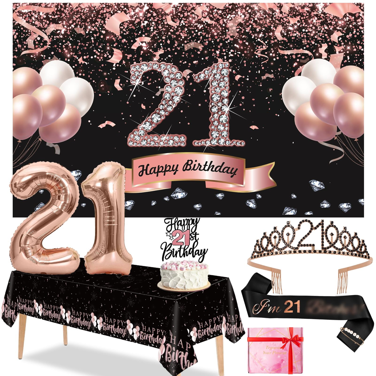 This Guy Is Officially 21 Cake Topper - Men's 21st Birthday Decor Black Glitter