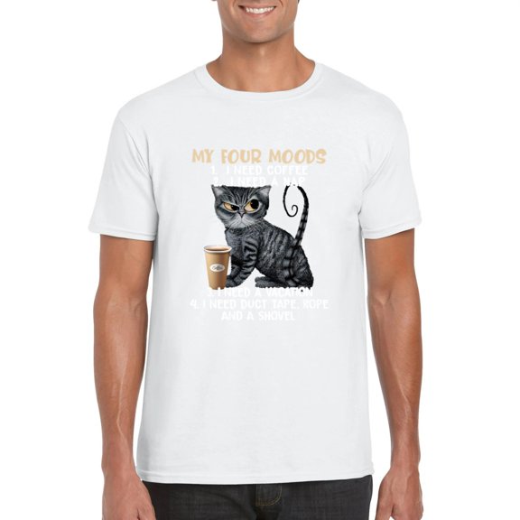 Trh Cat Coffee Four Moods Funny Feline Pet Caffeine T-Shirt, for men & women, up to size 5XL
