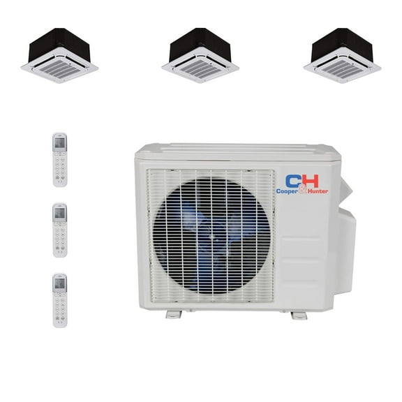 Tri 3 Zone Ductless Mini Split Air Conditioner Ceiling Cassette Heat Pump 9000 9000 24000 BTU 23 Seer