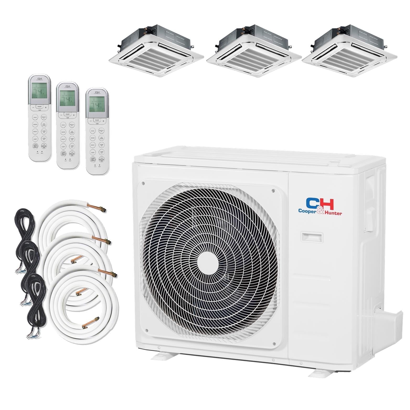 Tri 3 Zone Ductless Mini Split Ceiling Cassette Air Conditioner Heat ...